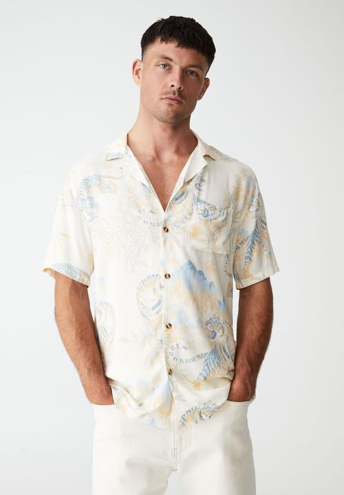 Cotton On - Riviera short sleeve shirt - ecru souvenir tiger