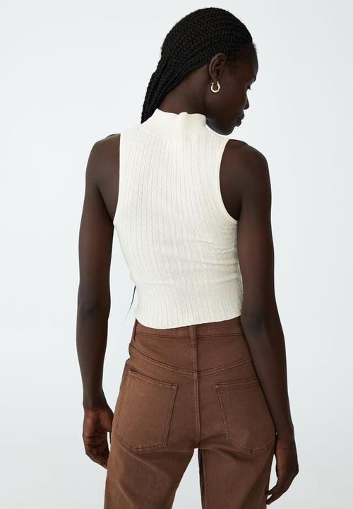 Cotton On - Easy mock neck micro cable knit sless - blanched almond