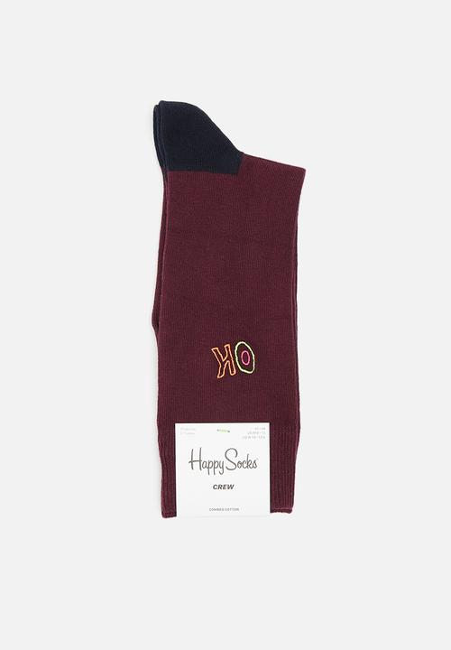 Happy Socks - Embroidery ok sock - burgundy & black 