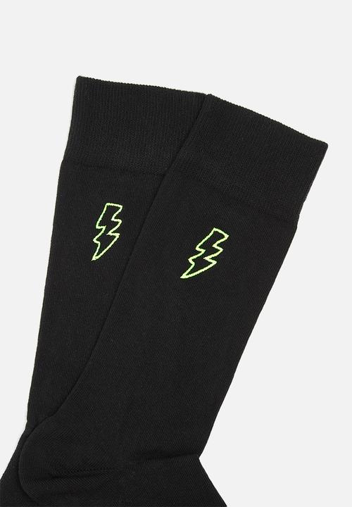 Happy Socks - Embroidery lightning sock - black & orange 