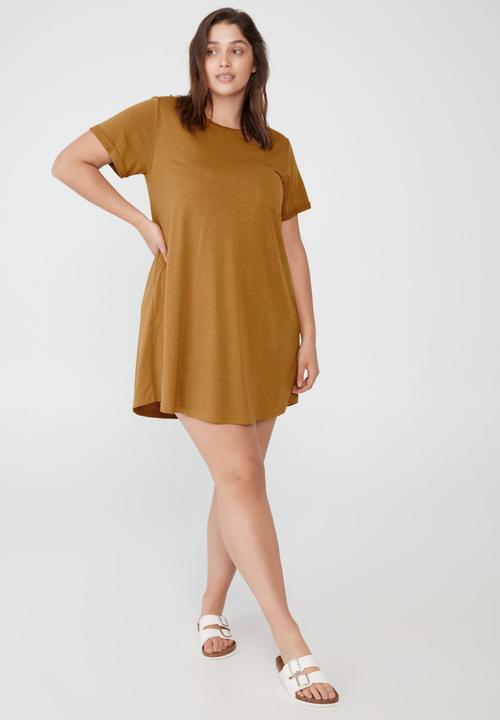 Cotton On - Curve relaxed tee dress - bronzed camel