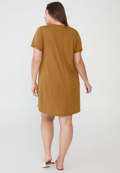 Cotton On - Curve relaxed tee dress - bronzed camel