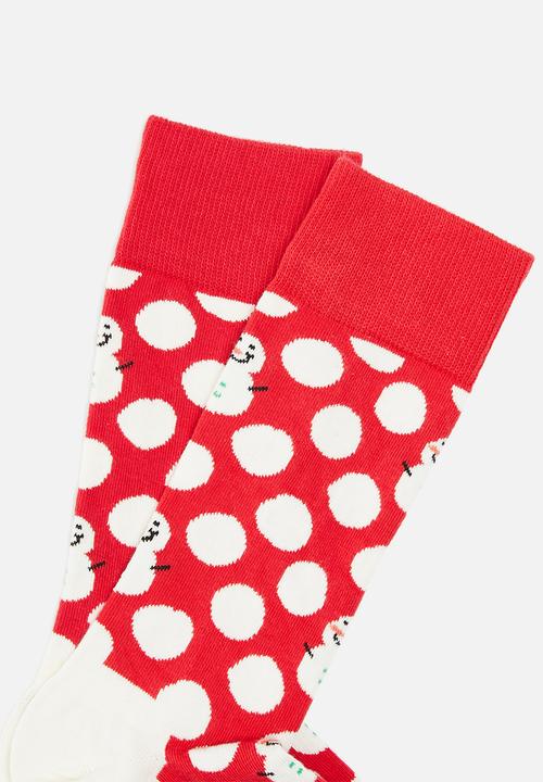 Happy Socks - Big dot snowman sock - red & cream 