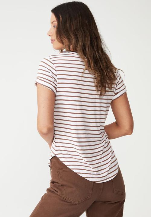 Cotton On - Kathleen short sleeve top - classic stripe white/cocoa bean