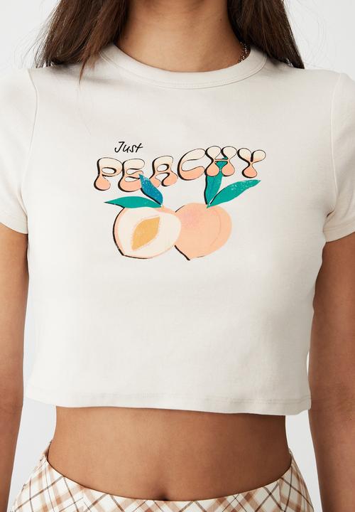 Cotton On - Micro fit rib graphic tee - white sand