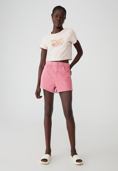 Cotton On - Micro fit rib graphic tee - haze pink