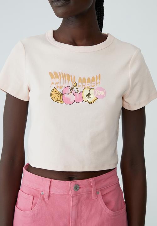 Cotton On - Micro fit rib graphic tee - haze pink