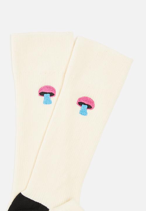 Happy Socks - Ribbed embroidery mushroom socks - crea