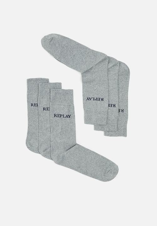 Replay - Replay casual leg logo 3 pairs banderole - grey