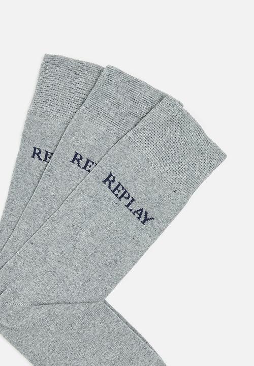 Replay - Replay casual leg logo 3 pairs banderole - grey