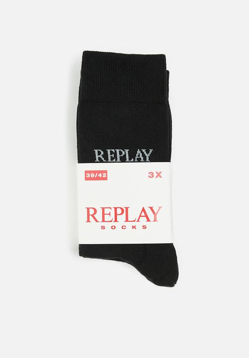 Replay - Replay casual leg logo 3 pairrs banderole - black