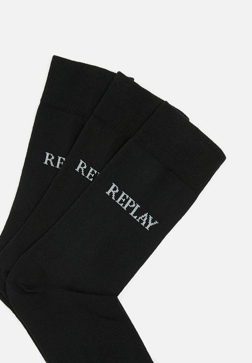 Replay - Replay casual leg logo 3 pairrs banderole - black
