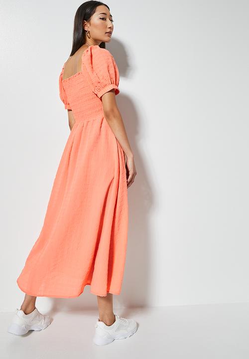 Superbalist - Off the shoulder shirred maxi dress - canteloupe