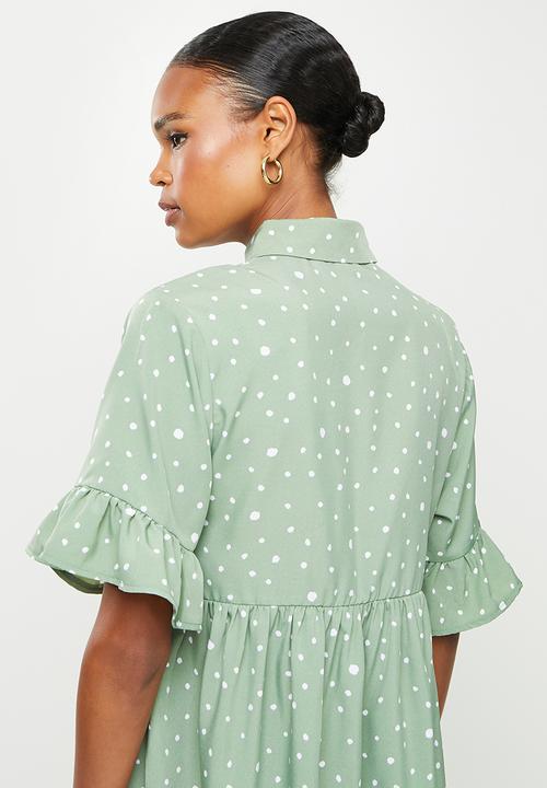Missguided - Short sleeve frill cuff smock shirt dress  - sage