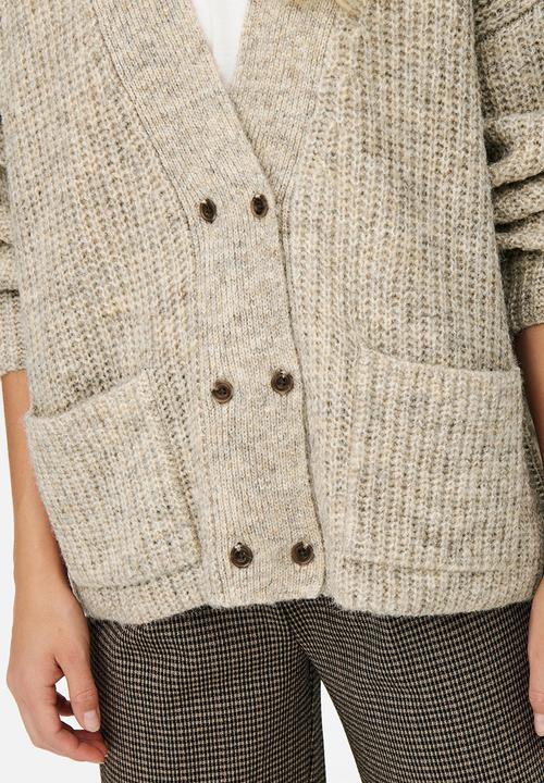 Jacqueline de Yong - Tessa long sleeve double button knit cardigan - oatmeal 