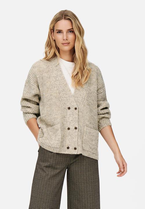 Jacqueline de Yong - Tessa long sleeve double button knit cardigan - oatmeal 