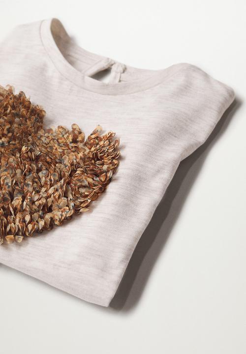 MANGO - T-shirt corazon - beige