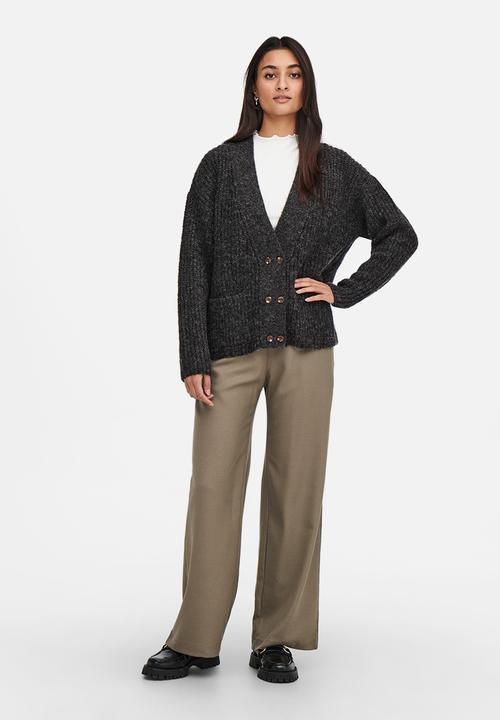 Jacqueline de Yong - Tessa long sleeve double button knit cardigan - dark grey 