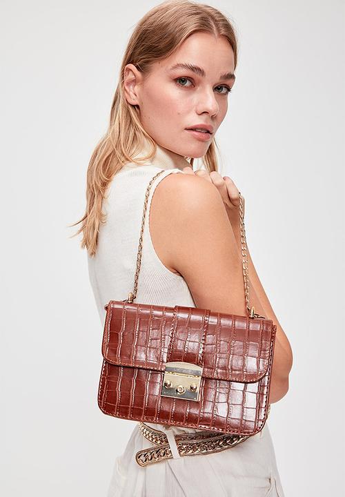 Trendyol - Faux croc crossbody bag - tobacco