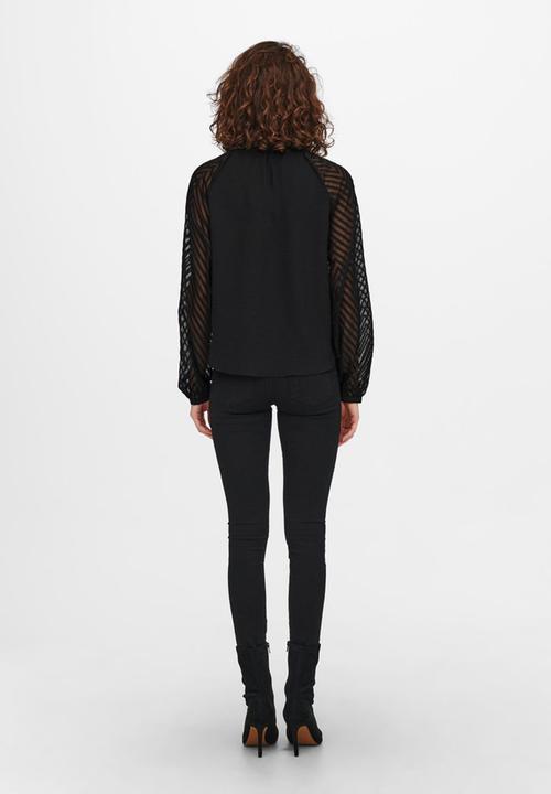 ONLY - Lisa long sleeve button top - black