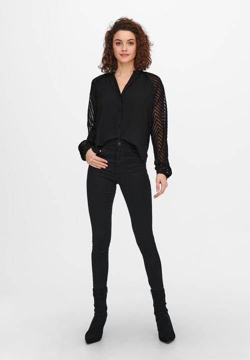 ONLY - Lisa long sleeve button top - black
