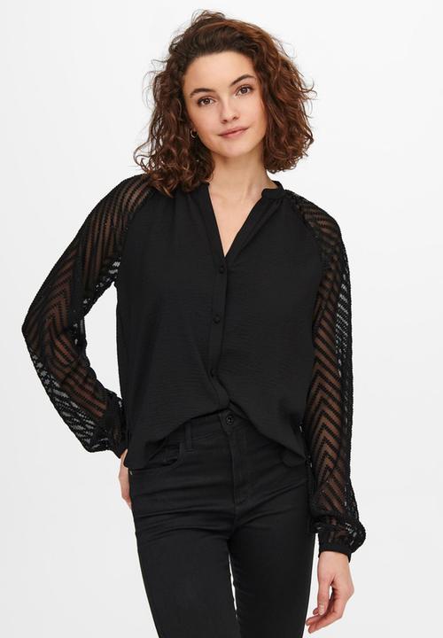 ONLY - Lisa long sleeve button top - black