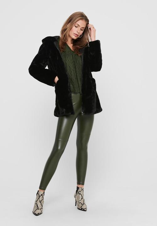 ONLY - Malou faux fur coat - black