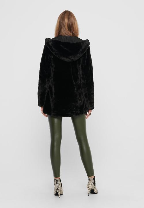 ONLY - Malou faux fur coat - black
