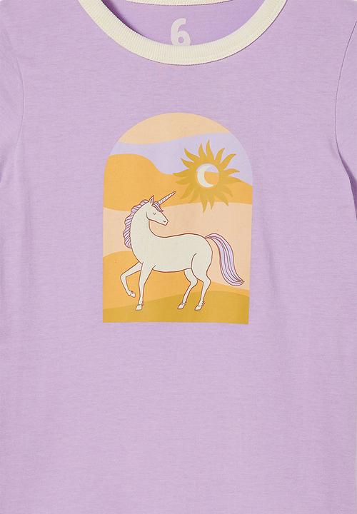 Cotton On - Penelope short sleeve ringer tee - lilac drop/ unicorn land