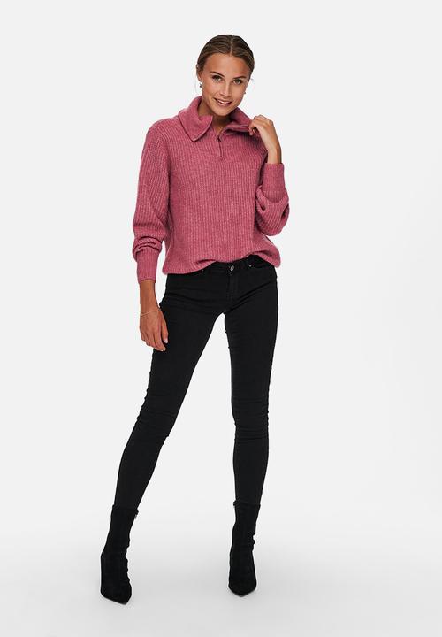 ONLY - Karinna long sleeve zip pullover knit - pink
