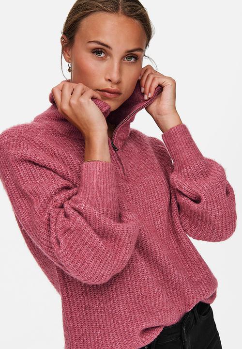 ONLY - Karinna long sleeve zip pullover knit - pink