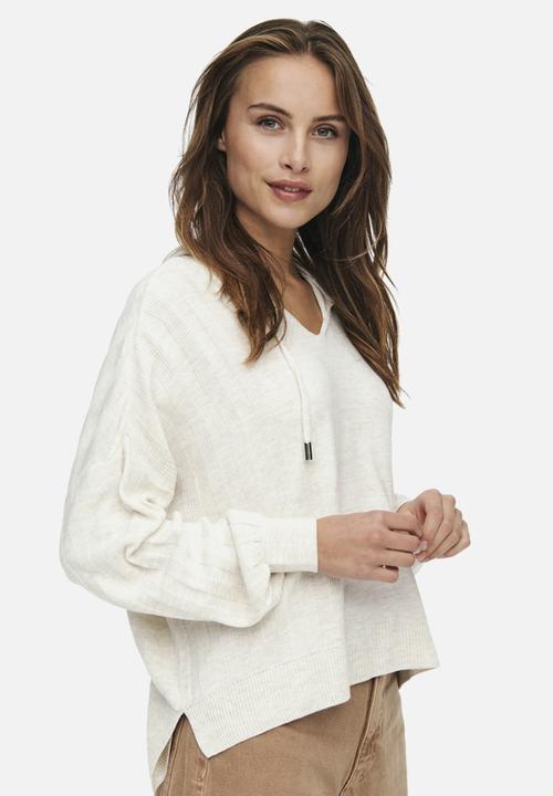 ONLY - New tessa long sleeve hood pullover knit - pumice stone