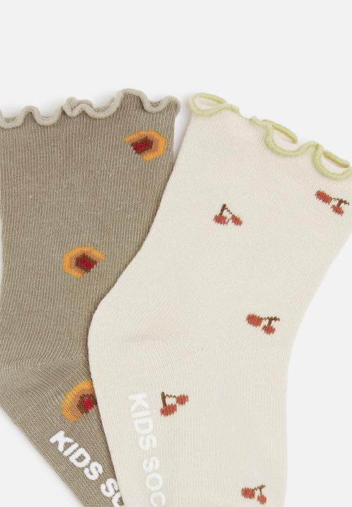 Pop Candy - Baby 2 pack printed socks - cream & green 