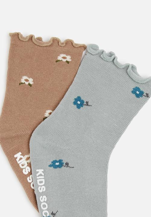 Pop Candy - Baby 2 pack printed socks - blue & brown 