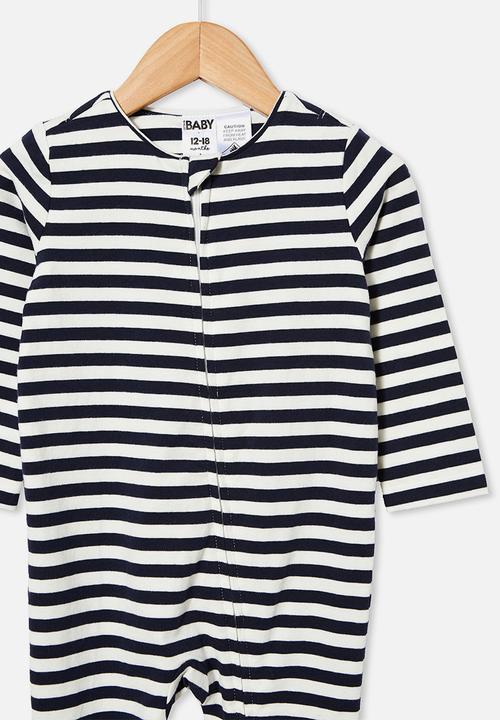 Cotton On - The long sleeve zip romper - hannah stripe navy blazer/dark vanilla