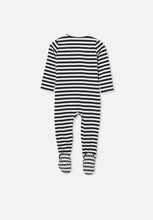Cotton On - The long sleeve zip romper - hannah stripe navy blazer/dark vanilla