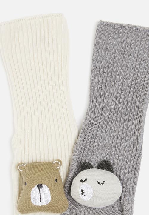 Pop Candy - Baby 2 pack 3d socks - grey & cream 