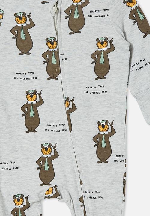 Cotton On - The long sleeve zip romper lcn - lcn wb  cloud marle/smarter yogi bear