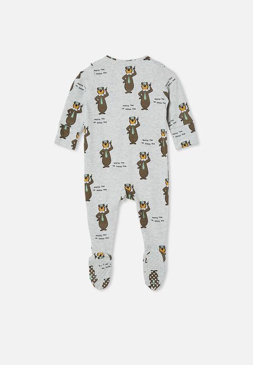 Cotton On - The long sleeve zip romper lcn - lcn wb  cloud marle/smarter yogi bear