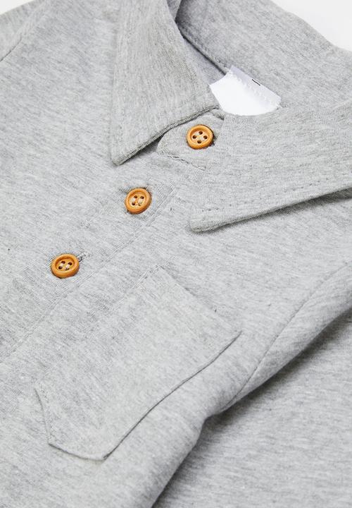Pop Candy - Baby boys long sleeve golfer - grey