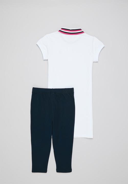 POLO - Girls skylar qtr zip golfer drs & legging set - white