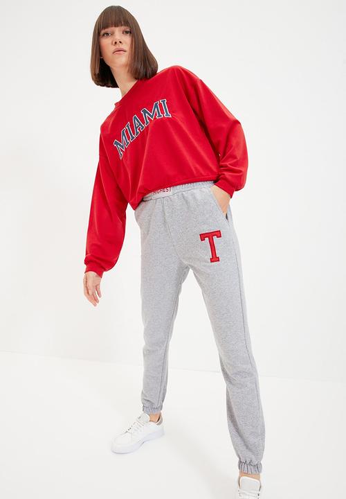 Trendyol - Printed basic jogger thin sweatpants - grey