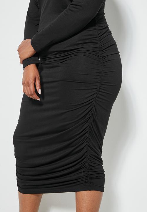 Superbalist - Long sleeve rouched bodycon dress - black