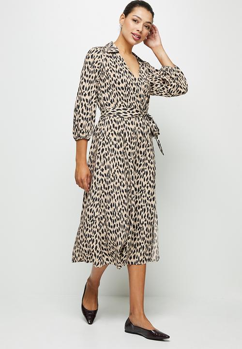 edit - Collared wrap maxi dress - cheetah skin