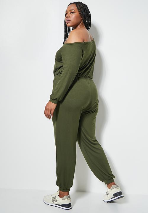 Superbalist - Wide neck drawstring harem jumpsuit - dark khaki