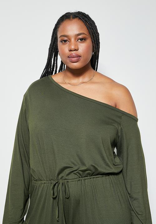 Superbalist - Wide neck drawstring harem jumpsuit - dark khaki