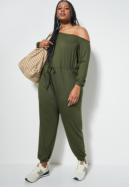 Superbalist - Wide neck drawstring harem jumpsuit - dark khaki