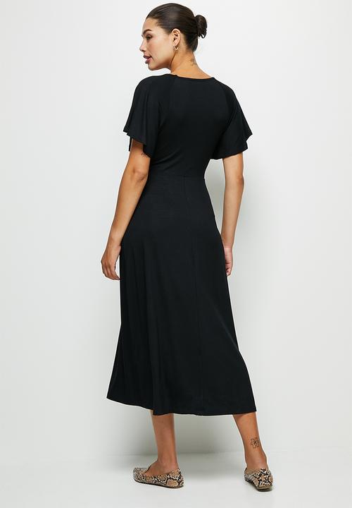 edit - Conscious v-neck flutter sleeve midi - black