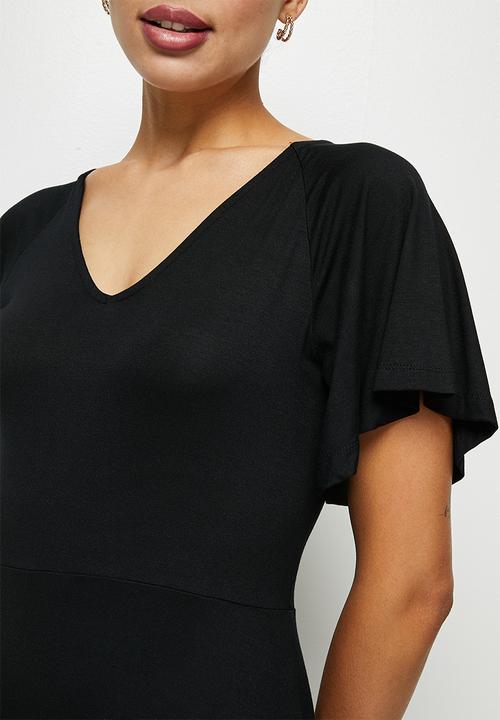 edit - Conscious v-neck flutter sleeve midi - black