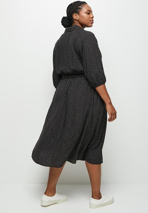 edit Plus - Collar mock wrap midaxi - black & white spot